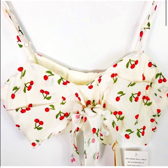 For Love & Lemons crop top Cherry print Bralette balletcore Cottagecore white - Picture 3 of 11